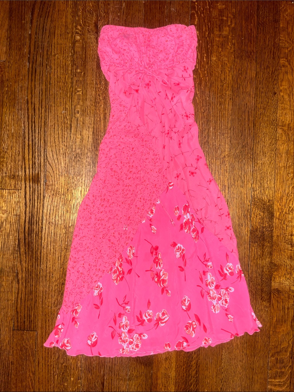 Strapless Pink Floral Maxi Summer Dress